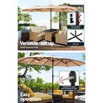 Instahut 4.57m Outdoor Umbrella w/Base Stand Beach Pole Garden Tilt Beige - Home & Garden > Shading > Umbrellas &