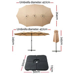 Instahut 4.57m Outdoor Umbrella w/Base Stand Beach Pole Garden Tilt Beige - Home & Garden > Shading > Umbrellas &