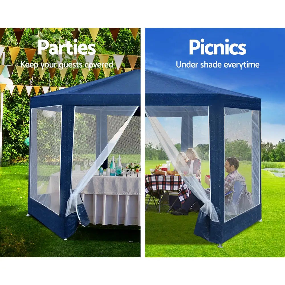 Instahut Gazebo?2x2m Marquee Wedding Party Tent Outdoor Camping Mesh Wall Canopy Shade Gazebos Navy - Home & Garden >