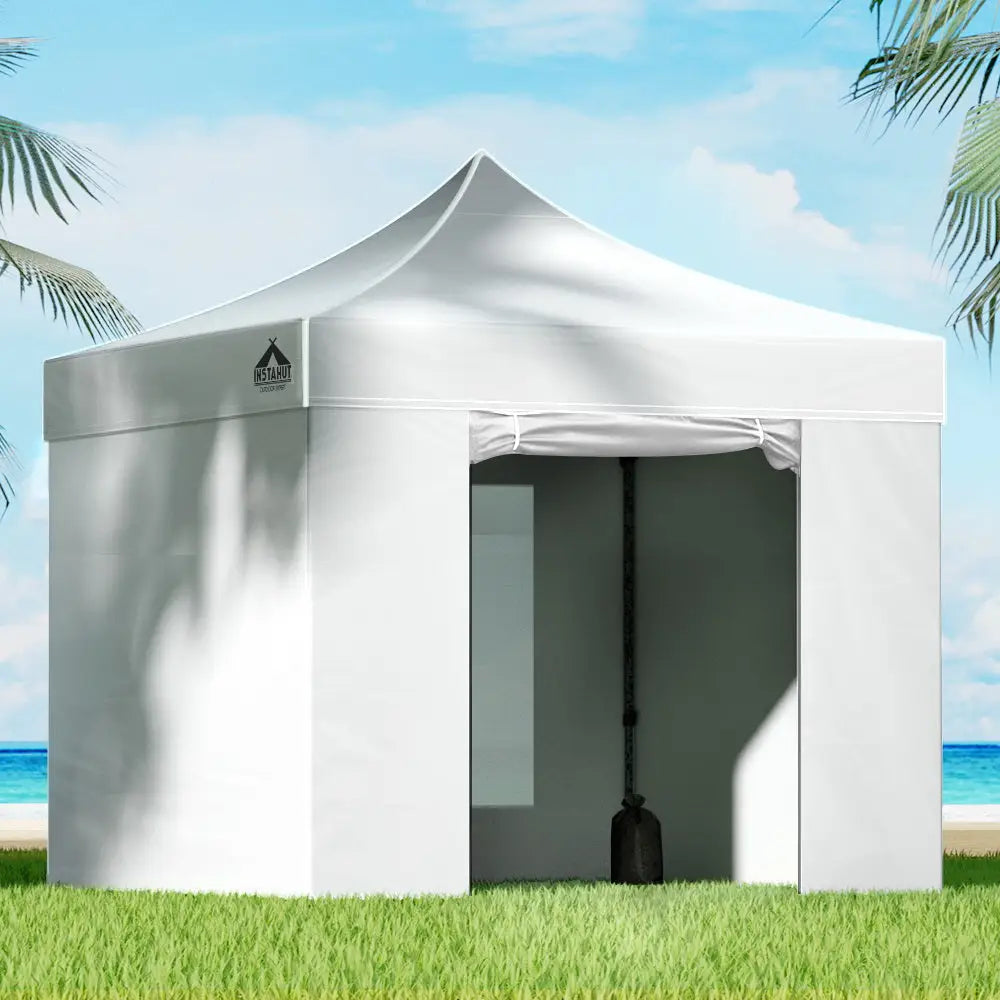 Instahut Gazebo 3x3 Pop Up Marquee Folding Tent Wedding Gazebos Camping Outdoor Shade Canopy White - Occasions >