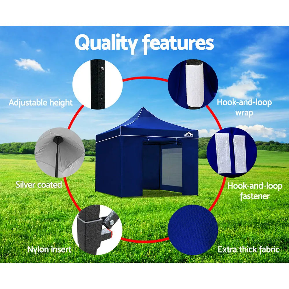 Instahut Gazebo 3x3 Pop Up Marquee Folding Tent Wedding Gazebos Camping Outdoor Shade Canopy Blue - Home & Garden >