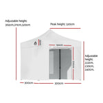 Instahut Gazebo 3x3 Pop Up Marquee Folding Tent Wedding Gazebos Camping Outdoor Shade Canopy White - Occasions >