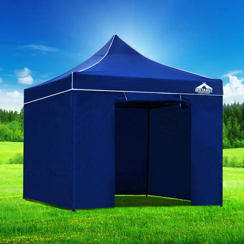 Instahut Gazebo 3x3 Pop Up Marquee Folding Tent Wedding Gazebos Camping Outdoor Shade Canopy Blue - Home & Garden >