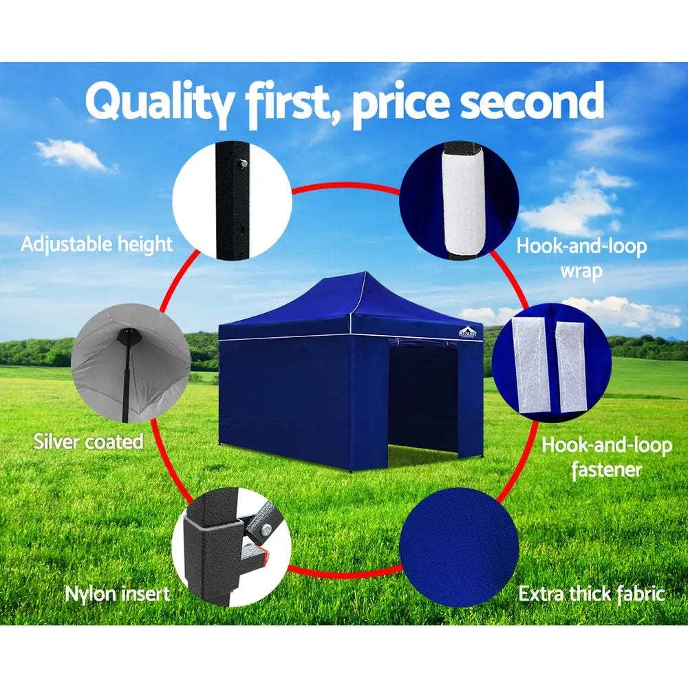 Instahut Gazebo 3x4.5 Pop Up Marquee Folding Tent Wedding Gazebos Camping Outdoor Shade Canopy Blue - Home & Garden >