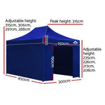 Instahut Gazebo 3x4.5 Pop Up Marquee Folding Tent Wedding Gazebos Camping Outdoor Shade Canopy Blue - Home & Garden >