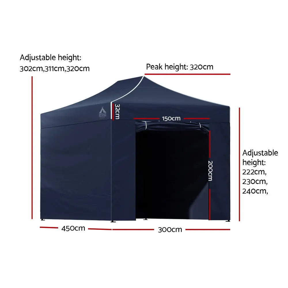 Instahut Gazebo 3x4.5 Pop Up Marquee Folding Tent Wedding Gazebos Camping Outdoor Shade Canopy Navy - Home & Garden >