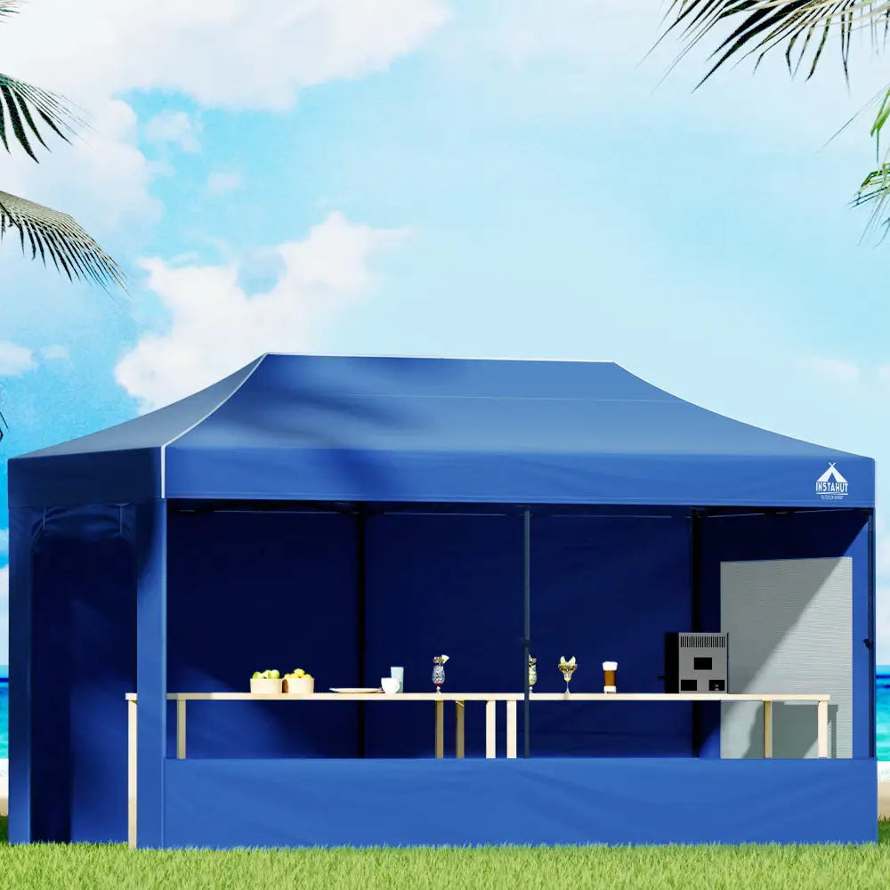 Instahut Gazebo 3x6 Pop Up Marquee Folding Tent Wedding Gazebos Camping Outdoor Shade Canopy Blue - Home & Garden >