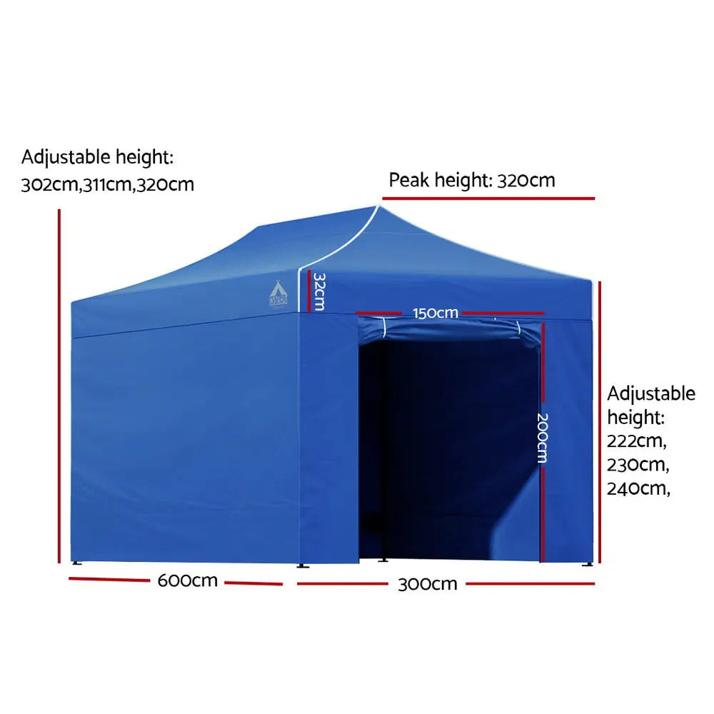 Instahut Gazebo 3x6 Pop Up Marquee Folding Tent Wedding Gazebos Camping Outdoor Shade Canopy Blue - Home & Garden >