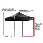 Instahut Gazebo Pop Up 3x3m w/Base Podx4 Marquee Folding Outdoor Wedding Camping Tent Shade Canopy Black - Home &