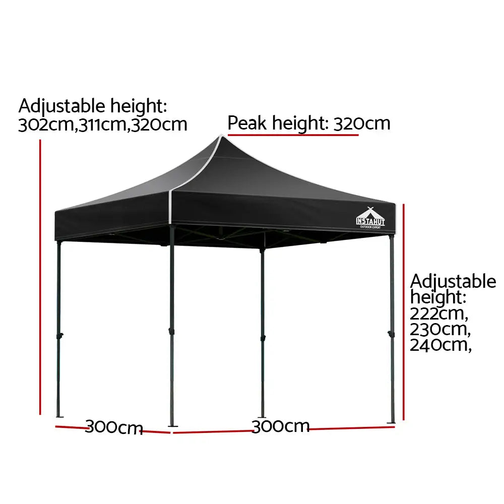 Instahut Gazebo Pop Up 3x3m w/Base Podx4 Marquee Folding Outdoor Wedding Camping Tent Shade Canopy Black - Home &