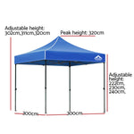 Instahut Gazebo Pop Up 3x3m w/Base Podx4 Marquee Folding Outdoor Wedding Camping Tent Shade Canopy Blue - Home & Garden