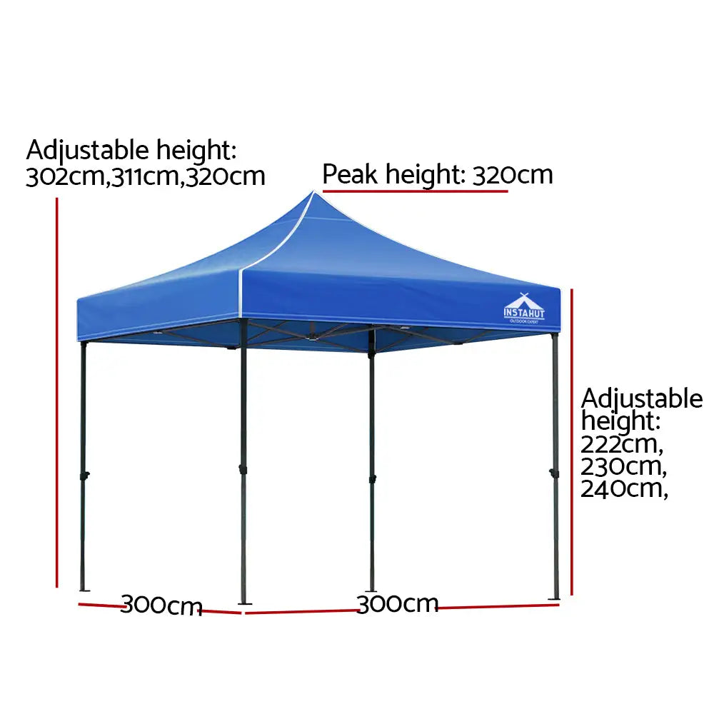 Instahut Gazebo Pop Up 3x3m w/Base Podx4 Marquee Folding Outdoor Wedding Camping Tent Shade Canopy Blue - Home & Garden