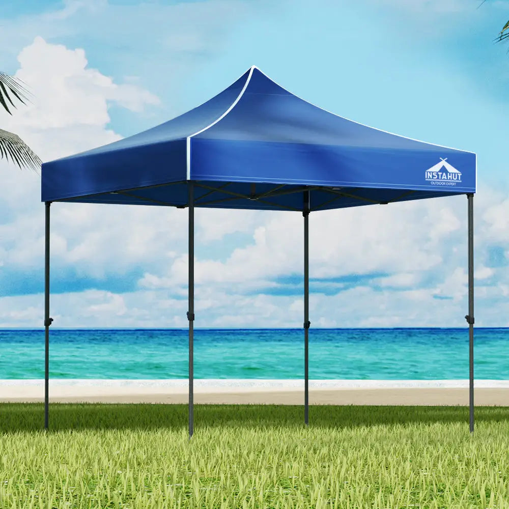 Instahut Gazebo Pop Up 3x3m w/Base Podx4 Marquee Folding Outdoor Wedding Camping Tent Shade Canopy Blue - Home & Garden