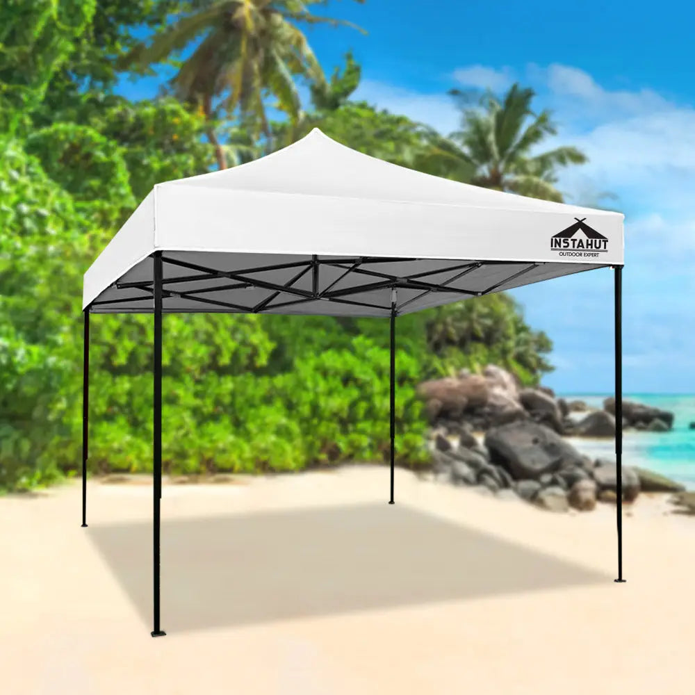 Instahut Gazebo Pop Up 3x3m w/Base Podx4 Marquee Folding Outdoor Wedding Camping Tent Shade Canopy White - Home &