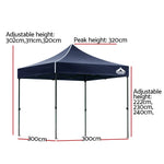 Instahut Gazebo Pop Up 3x3m w/Base Podx4 Marquee Folding Outdoor Wedding Camping Tent Shade Canopy Navy - Home & Garden