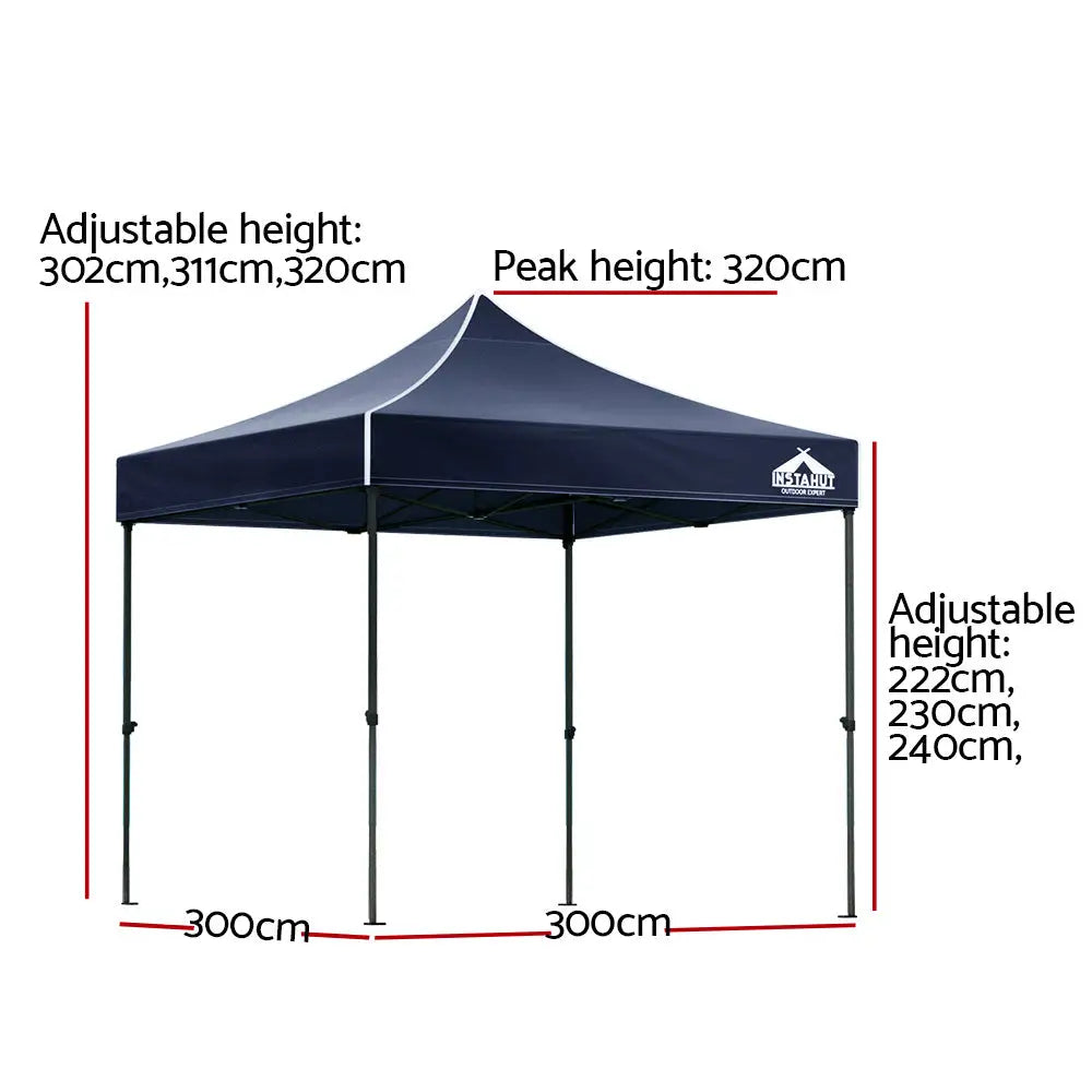Instahut Gazebo Pop Up 3x3m w/Base Podx4 Marquee Folding Outdoor Wedding Camping Tent Shade Canopy Navy - Home & Garden