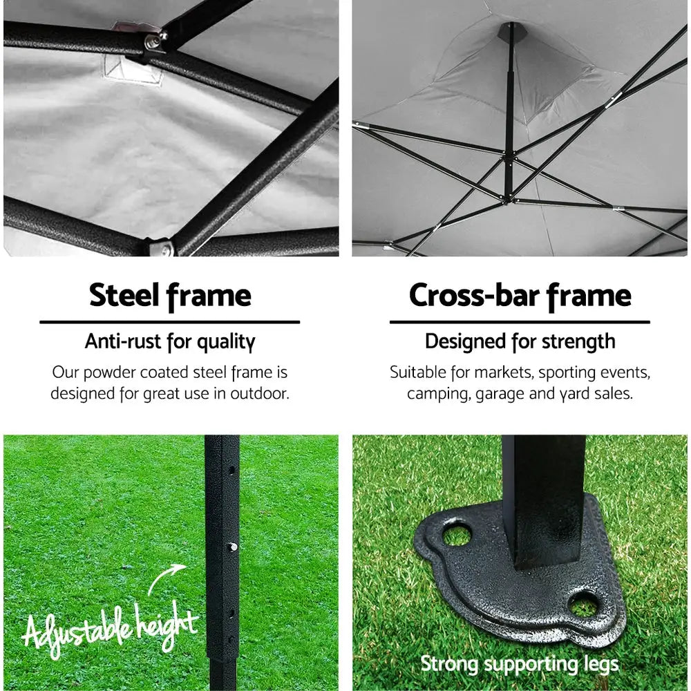 Instahut Gazebo Pop Up 3x3m w/Base Podx4 Marquee Folding Outdoor Wedding Camping Tent Shade Canopy White - Home &