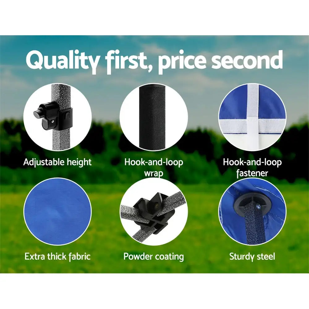 Instahut Gazebo Pop Up 3x3m w/Base Podx4 Marquee Folding Outdoor Wedding Camping Tent Shade Canopy Blue - Home & Garden