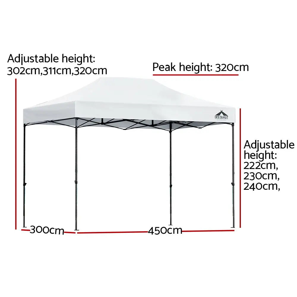 Instahut Gazebo Pop Up 3x4.5m w/Base Podx4 Marquee Folding Outdoor Wedding Camping Tent Shade Canopy White - Home &