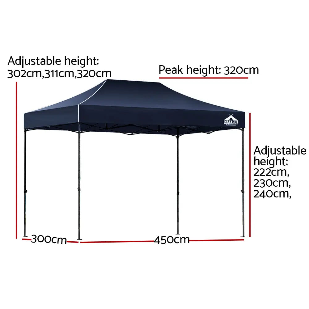 Instahut Gazebo Pop Up 3x4.5m w/Base Podx4 Marquee Folding Outdoor Wedding Camping Tent Shade Canopy Navy - Home &