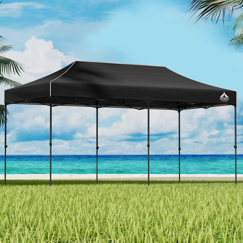 Instahut Gazebo Pop Up 3x6m w/Base Podx4 Marquee Folding Outdoor Wedding Camping Tent Shade Canopy Black - Home &