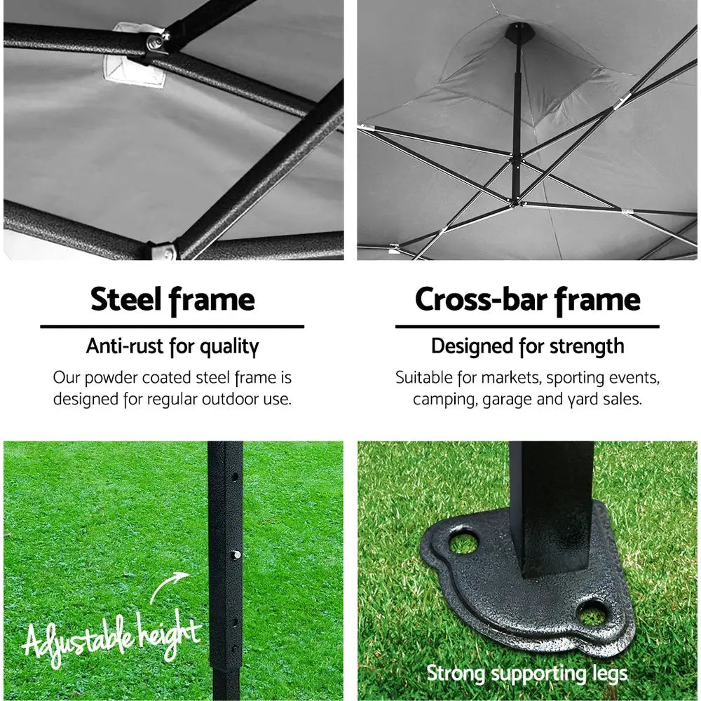 Instahut Gazebo Pop Up 3x6m w/Base Podx4 Marquee Folding Outdoor Wedding Camping Tent Shade Canopy Black - Home &