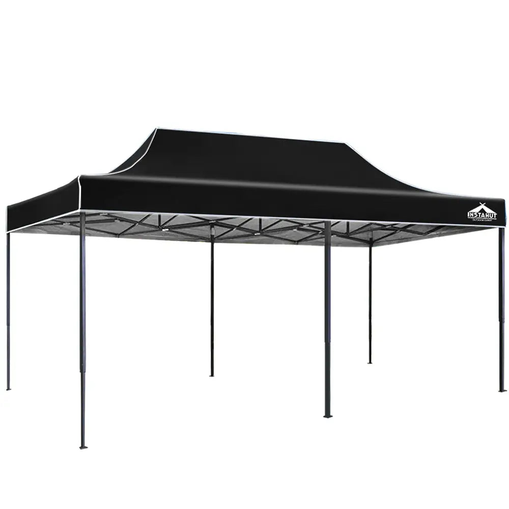 Instahut Gazebo Pop Up 3x6m w/Base Podx4 Marquee Folding Outdoor Wedding Camping Tent Shade Canopy Black - Home &