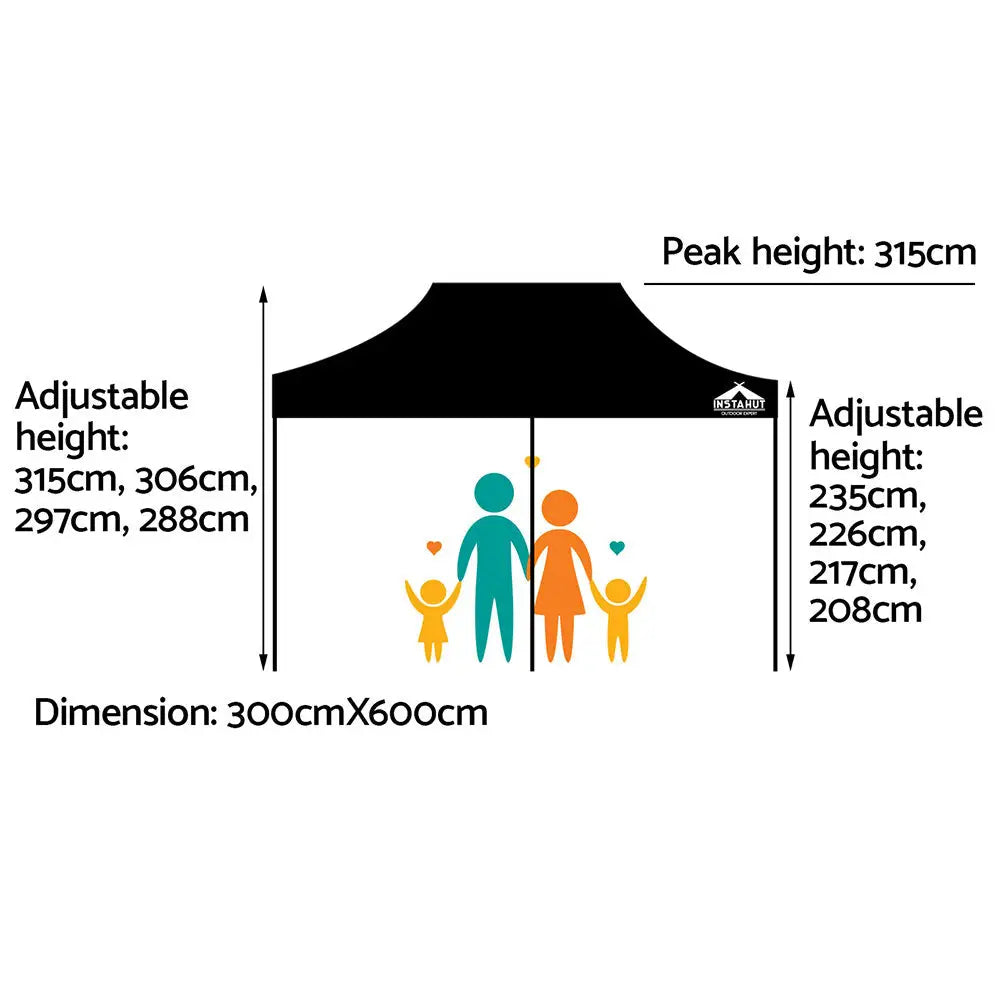 Instahut Gazebo Pop Up 3x6m w/Base Podx4 Marquee Folding Outdoor Wedding Camping Tent Shade Canopy Black - Home &