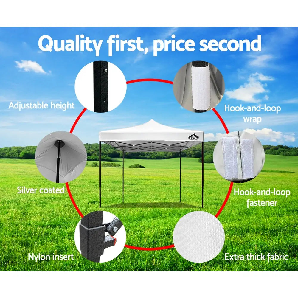 Instahut Gazebo Pop Up Marquee 3x3m Folding Tent Wedding Outdoor Camping Canopy Gazebos Shade White - Occasions >