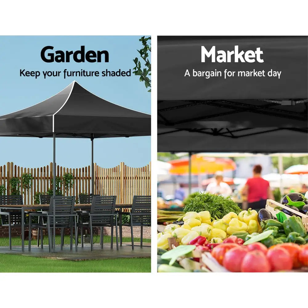 Instahut Gazebo Pop Up Marquee 3x3m Folding Tent Wedding Outdoor Camping Canopy Gazebos Shade Black - Home & Garden >