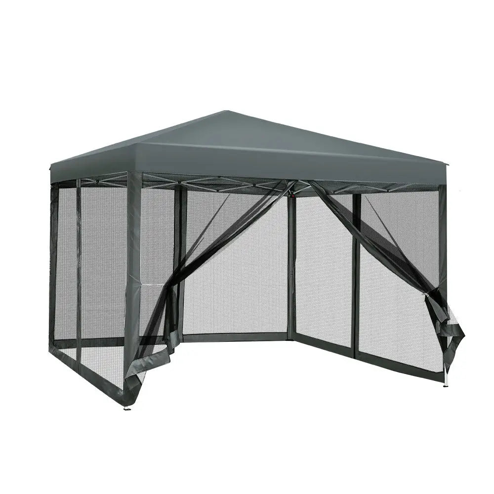 Instahut Gazebo Pop Up Marquee 3x3m Wedding Party Outdoor Camping Tent Canopy Shade Mesh Wall Grey - Home & Garden >
