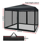 Instahut Gazebo Pop Up Marquee 3x3m Wedding Party Outdoor Camping Tent Canopy Shade Mesh Wall Black - Home & Garden >