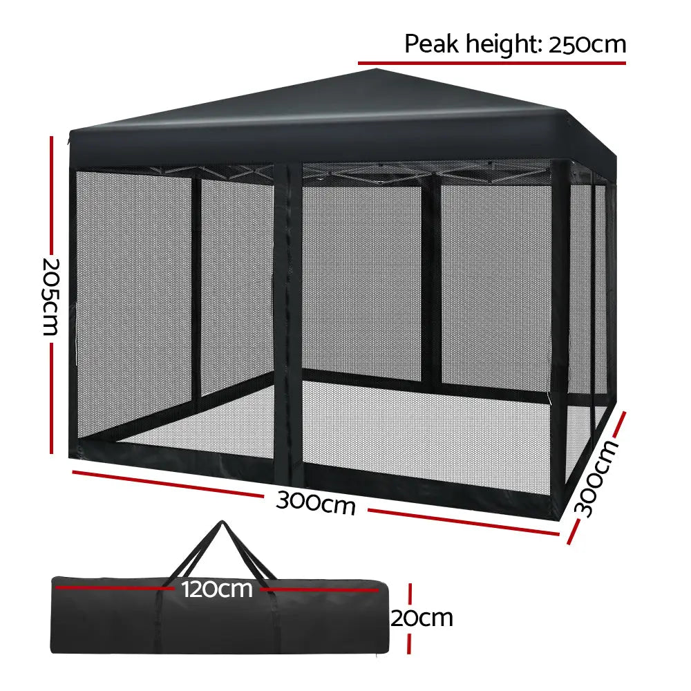 Instahut Gazebo Pop Up Marquee 3x3m Wedding Party Outdoor Camping Tent Canopy Shade Mesh Wall Black - Home & Garden >