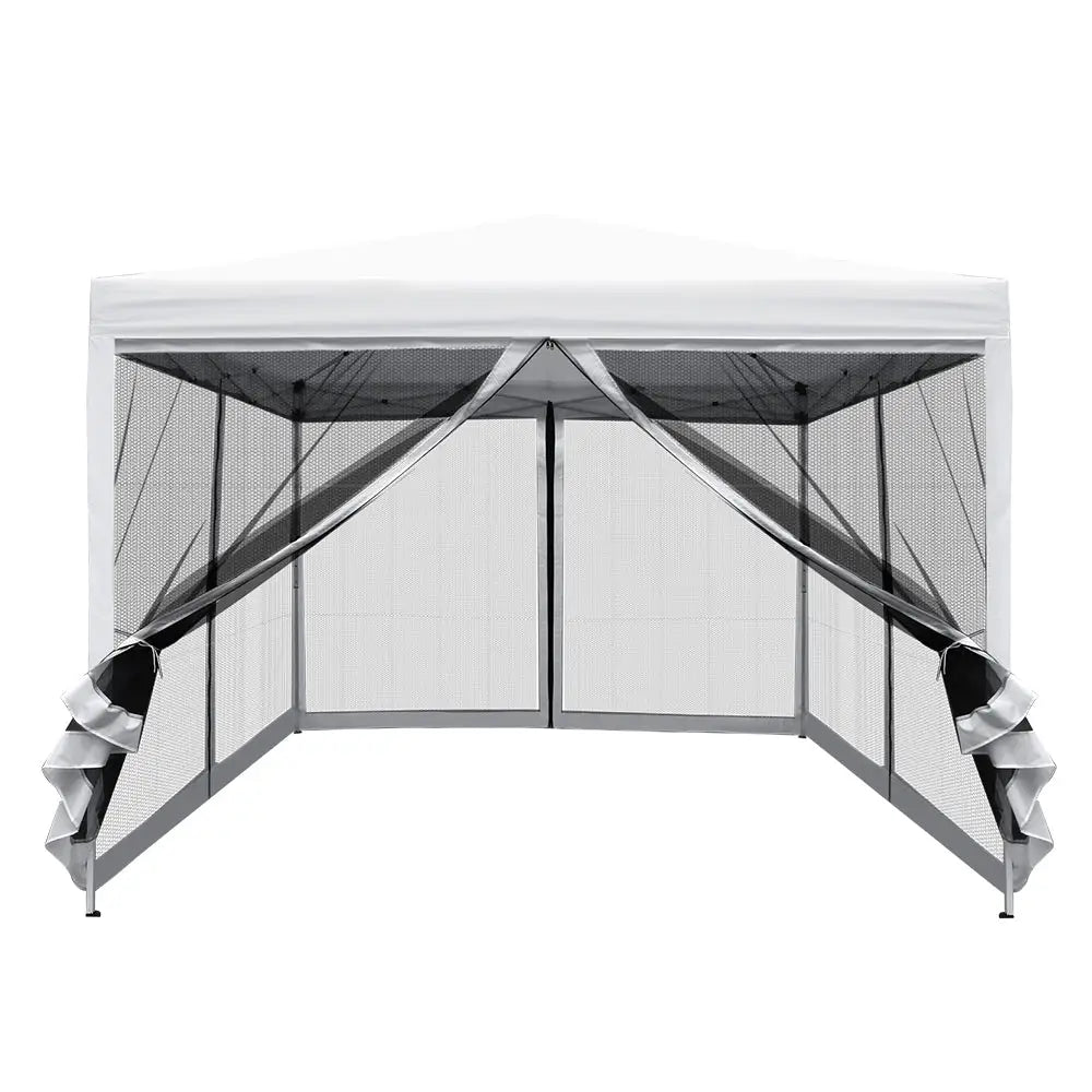 Instahut Gazebo Pop Up Marquee 3x3m Wedding Party Outdoor Camping Tent Canopy Shade Mesh Wall White - Home & Garden >