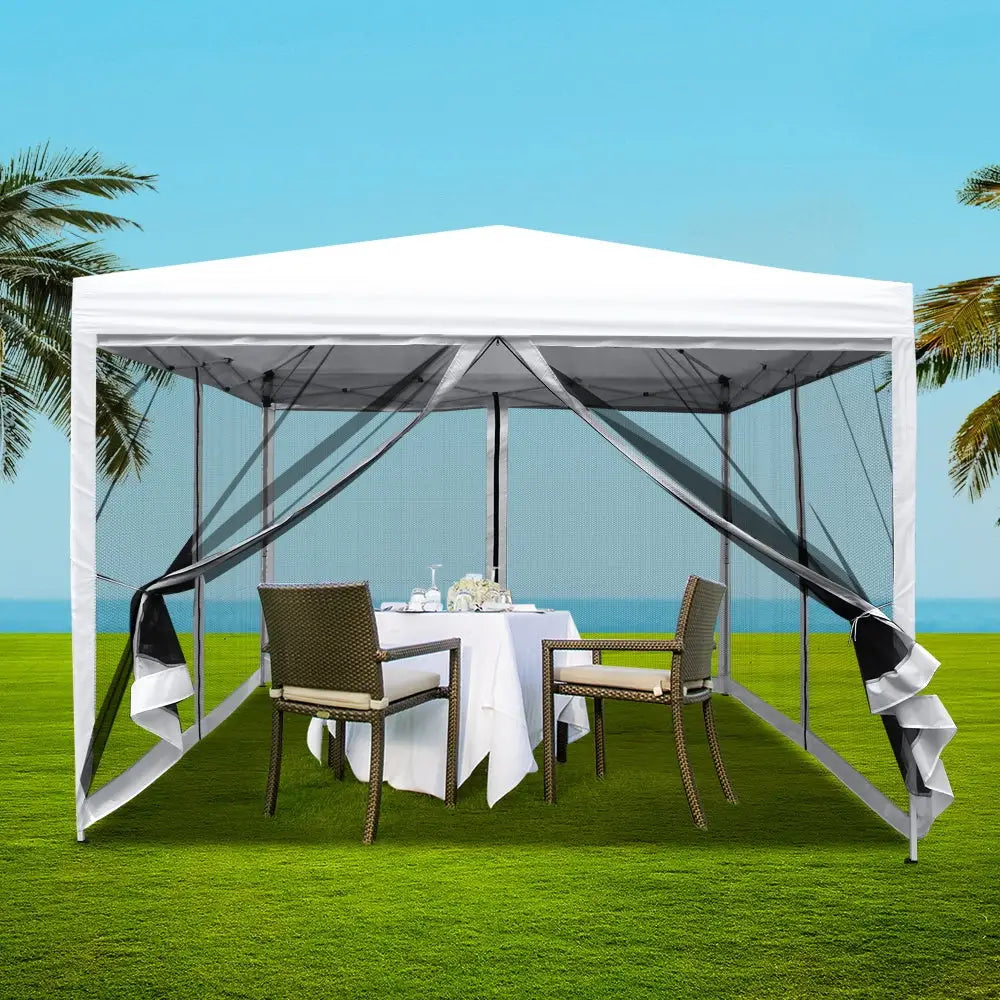 Instahut Gazebo Pop Up Marquee 3x3m Wedding Party Outdoor Camping Tent Canopy Shade Mesh Wall White - Home & Garden >