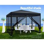 Instahut Gazebo Pop Up Marquee 3x3m Wedding Party Outdoor Camping Tent Canopy Shade Mesh Wall Black - Home & Garden >