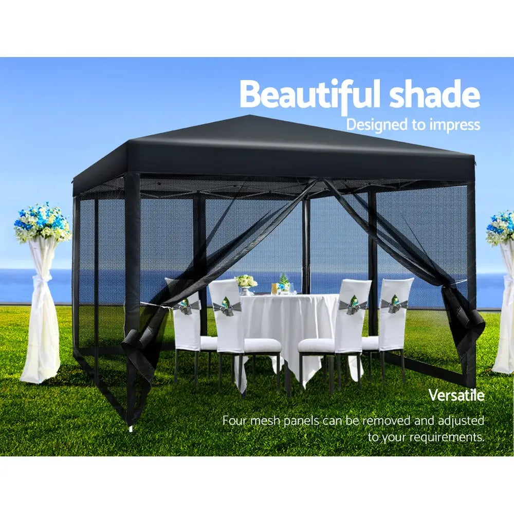 Instahut Gazebo Pop Up Marquee 3x3m Wedding Party Outdoor Camping Tent Canopy Shade Mesh Wall Black - Home & Garden >