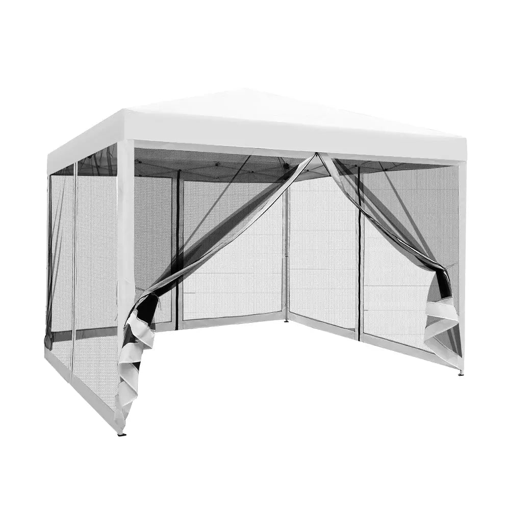 Instahut Gazebo Pop Up Marquee 3x3m Wedding Party Outdoor Camping Tent Canopy Shade Mesh Wall White - Home & Garden >
