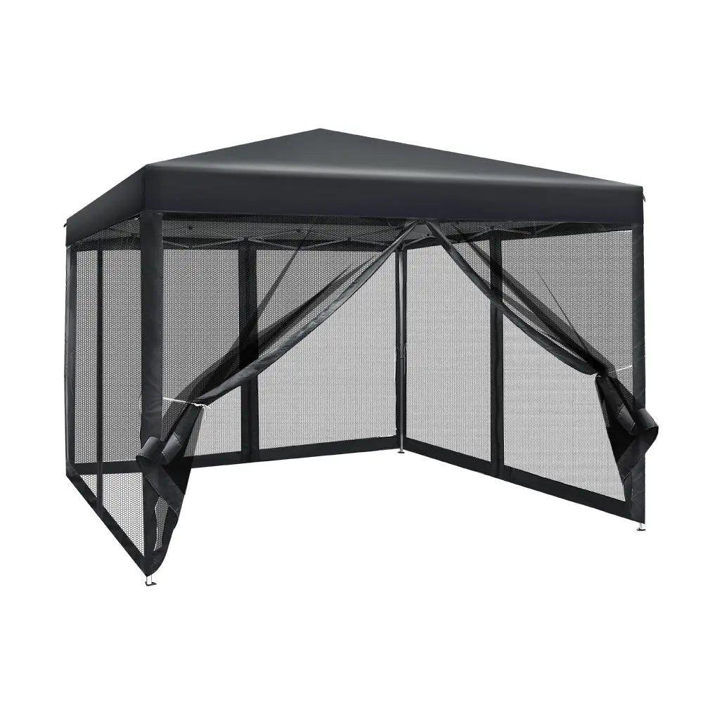 Instahut Gazebo Pop Up Marquee 3x3m Wedding Party Outdoor Camping Tent Canopy Shade Mesh Wall Black - Home & Garden >