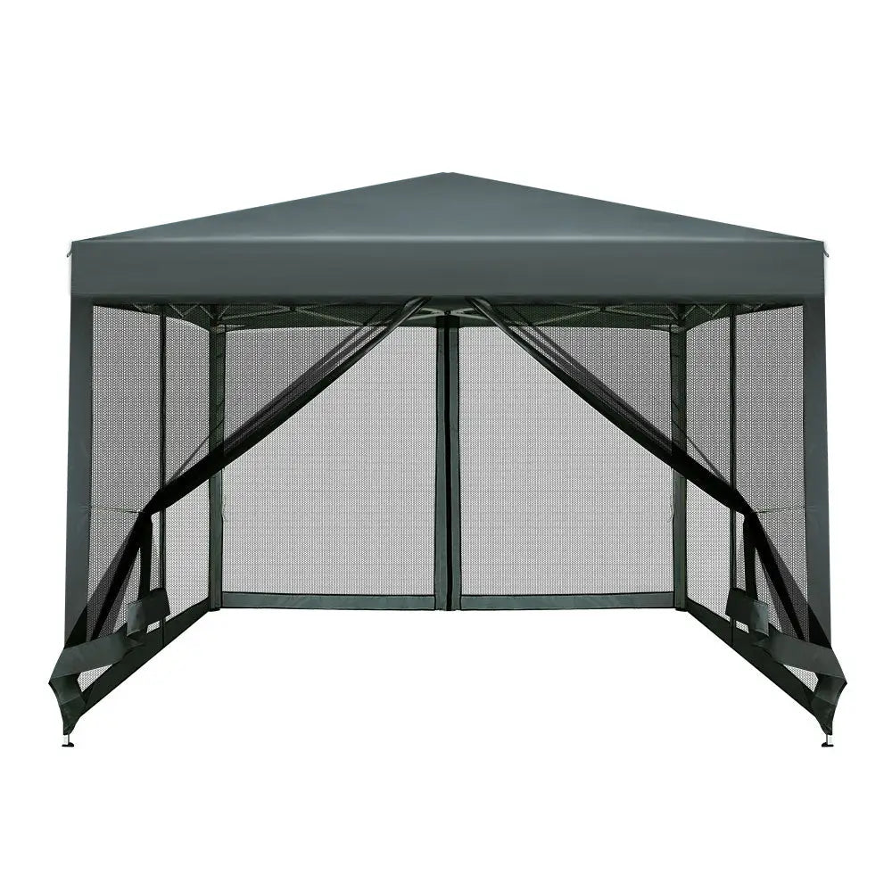 Instahut Gazebo Pop Up Marquee 3x3m Wedding Party Outdoor Camping Tent Canopy Shade Mesh Wall Grey - Home & Garden >