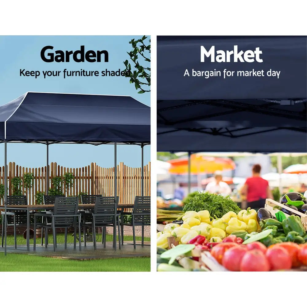 Instahut Gazebo Pop Up Marquee 3x6m Folding Tent Wedding Outdoor Camping Canopy Gazebos Shade Navy - Home & Garden >