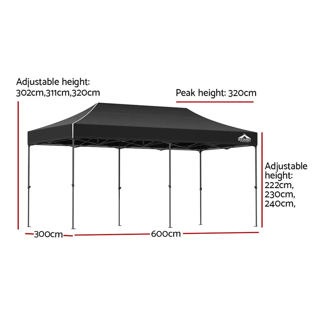 Instahut Gazebo Pop Up Marquee 3x6m Folding Tent Wedding Outdoor Camping Canopy Gazebos Shade Black - Home & Garden >