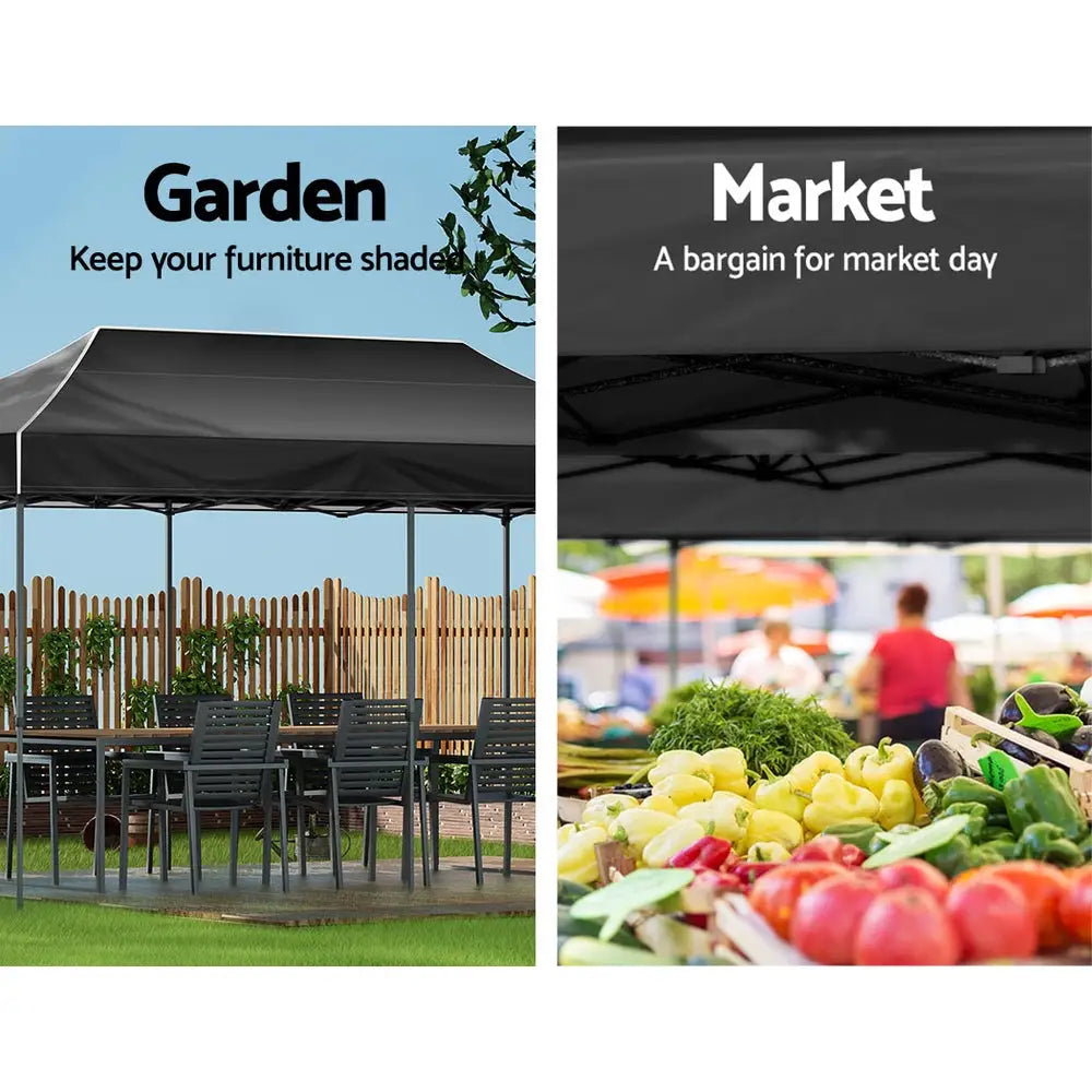 Instahut Gazebo Pop Up Marquee 3x6m Folding Tent Wedding Outdoor Camping Canopy Gazebos Shade Black - Home & Garden >