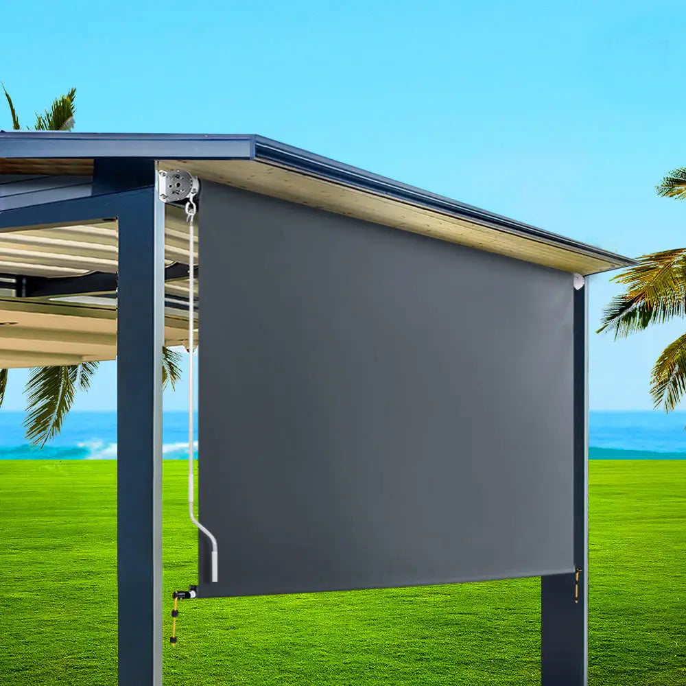 Instahut Outdoor Blinds Blackout Roll Down Awning Window Shade 2.7X2.5M Grey - Home & Garden > Shading