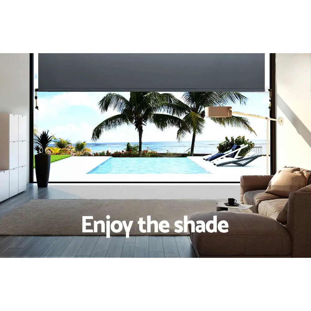 Instahut Outdoor Blinds Blackout Roll Down Awning Window Shade 2.1X2.5M Grey - Home & Garden > Shading