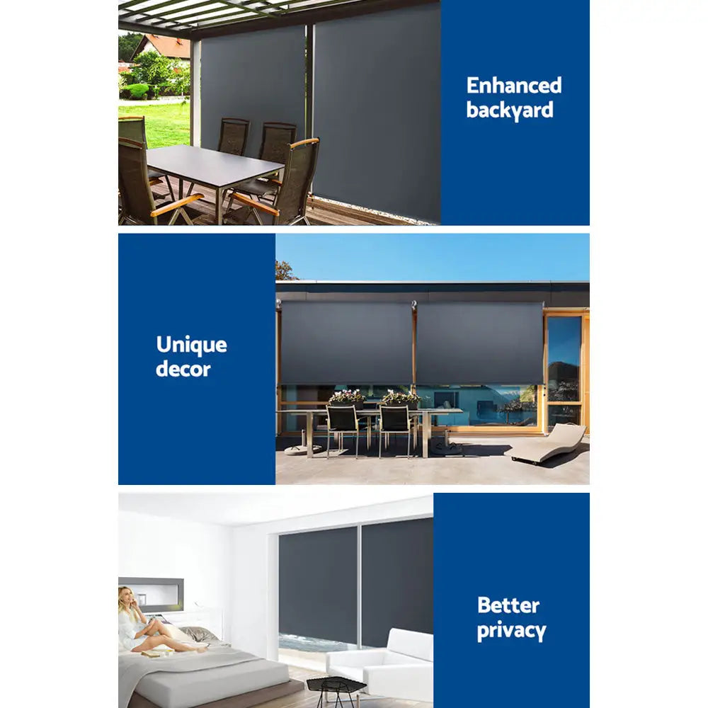 Instahut Outdoor Blinds Blackout Roll Down Awning Window Shade 2.1X2.5M Grey - Home & Garden > Shading