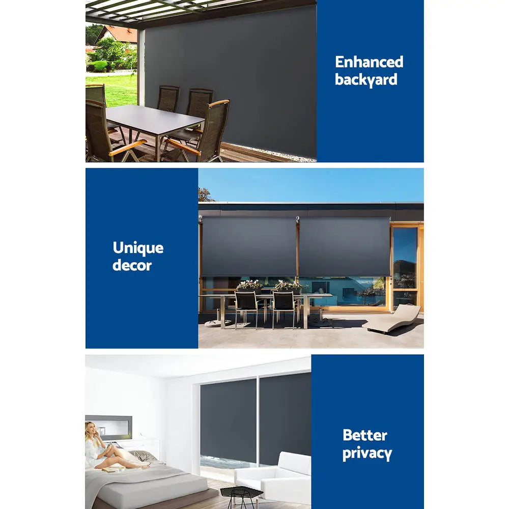 Instahut Outdoor Blinds Blackout Roll Down Awning Window Shade 2.7X2.5M Grey - Home & Garden > Shading