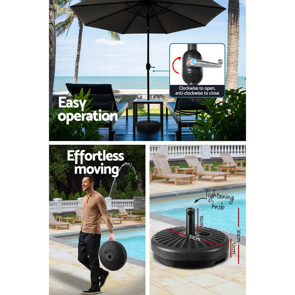 Instahut Outdoor Umbrella 2.7m Base Beach Pole Garden Tilt Sun Patio UV Black - Home & Garden > Shading > Umbrellas &