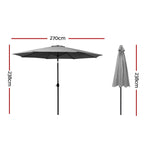 Instahut Outdoor Umbrella 2.7m Beach Pole Garden Tilt Sun Patio UV Charcoal - Home & Garden > Shading > Umbrellas &