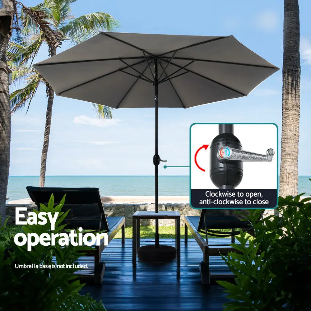 Instahut Outdoor Umbrella 2.7m Beach Pole Garden Tilt Sun Patio UV Charcoal - Home & Garden > Shading > Umbrellas &